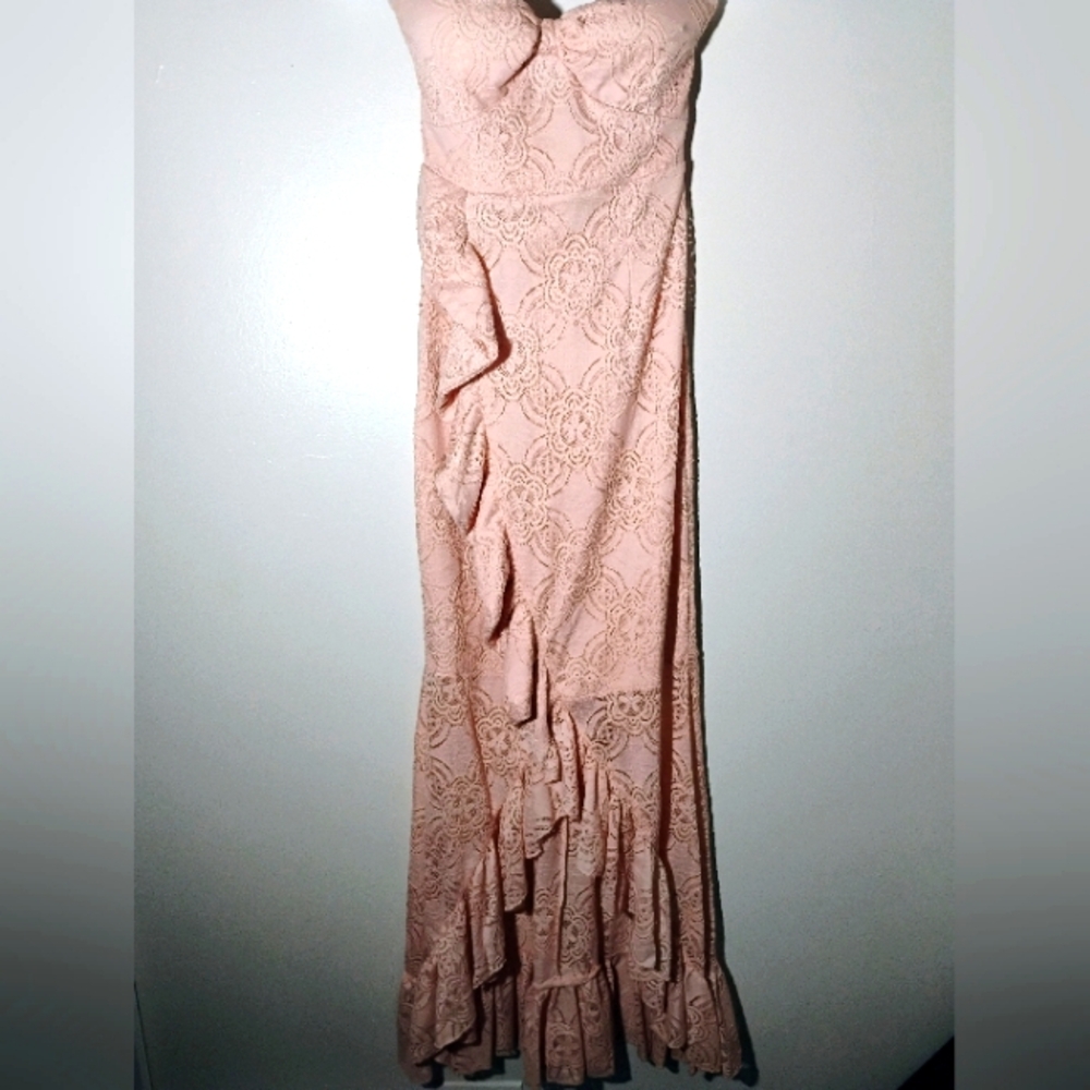 The Sang Chic Strapless Lace Gown in Soft Pink